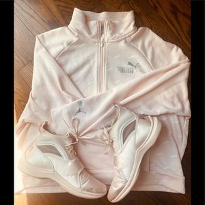 Puma bundle!Baby pink/gray 3/4 pullover top & Puma Phenom high top sneakers 8.5
